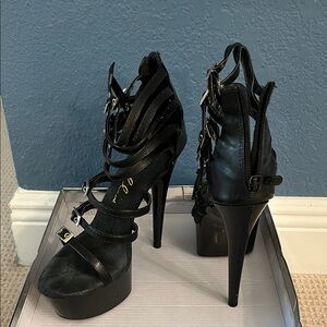 Ellie Never Black Strappy Platform Stiletto Heels